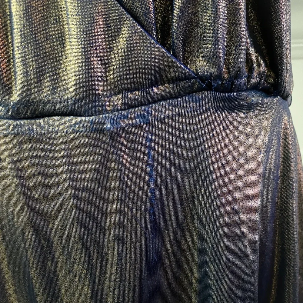 ❗️FINAL PRICE CLOSET CLOSING Halston Heritage Blue Gold Metallic Halter Dress - Picture 4 of 8